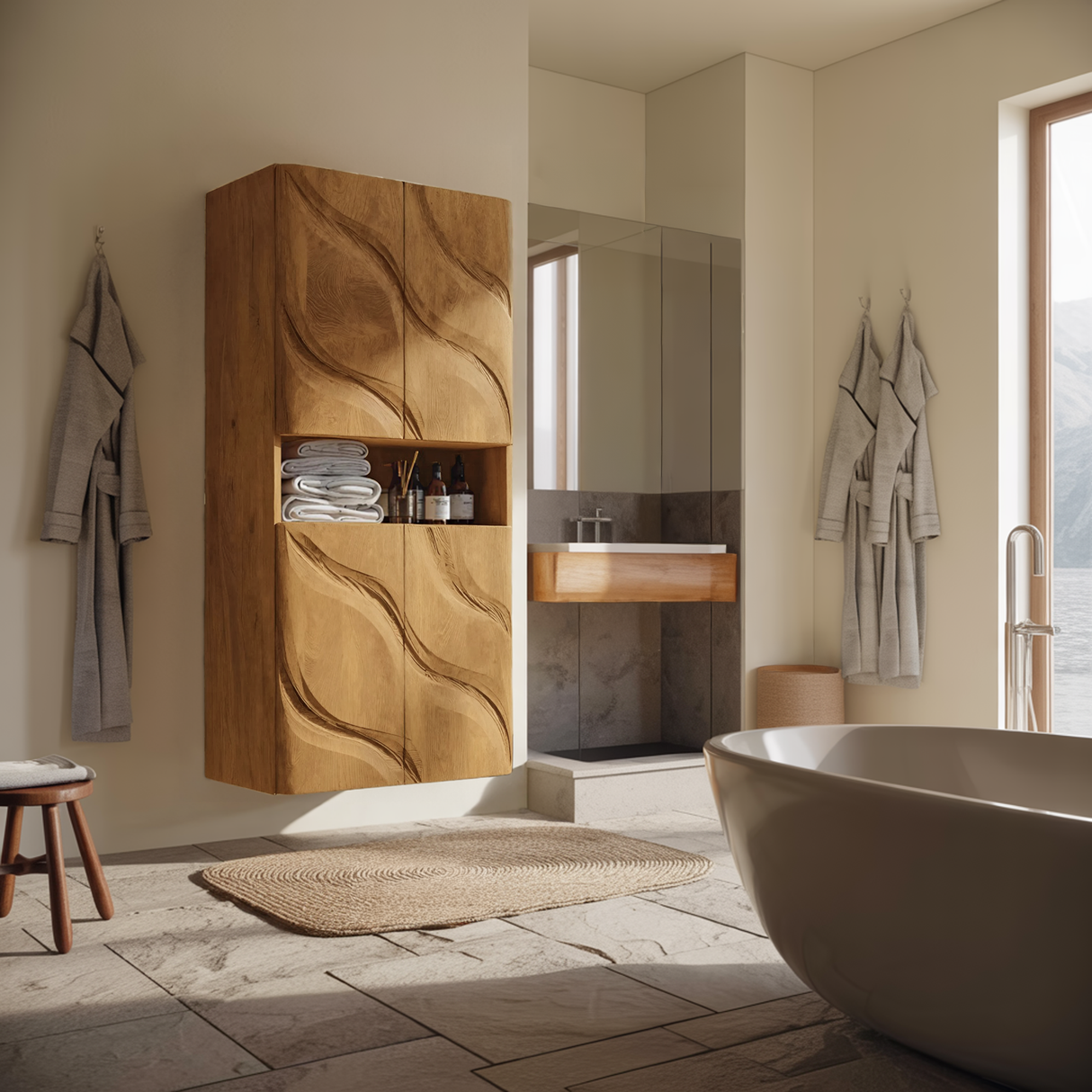 Contemporary Bathroom Cabinet Waves Design For Bathroom
