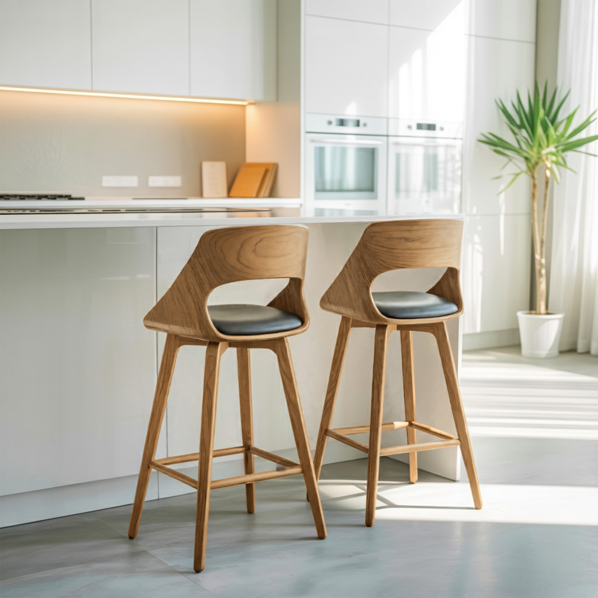 Mid Century Modern Bar Stool with Backrest For Kitchen Home Bar