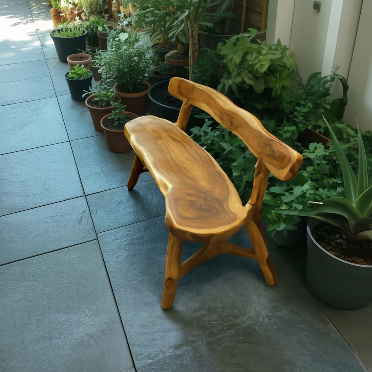 Rustic Live Edge Bench With Backrest For Garden Patio And Balcony