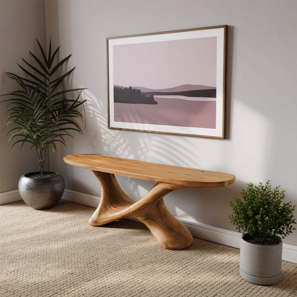 Modern Sculptural Bench With Twisted Base For Entryway