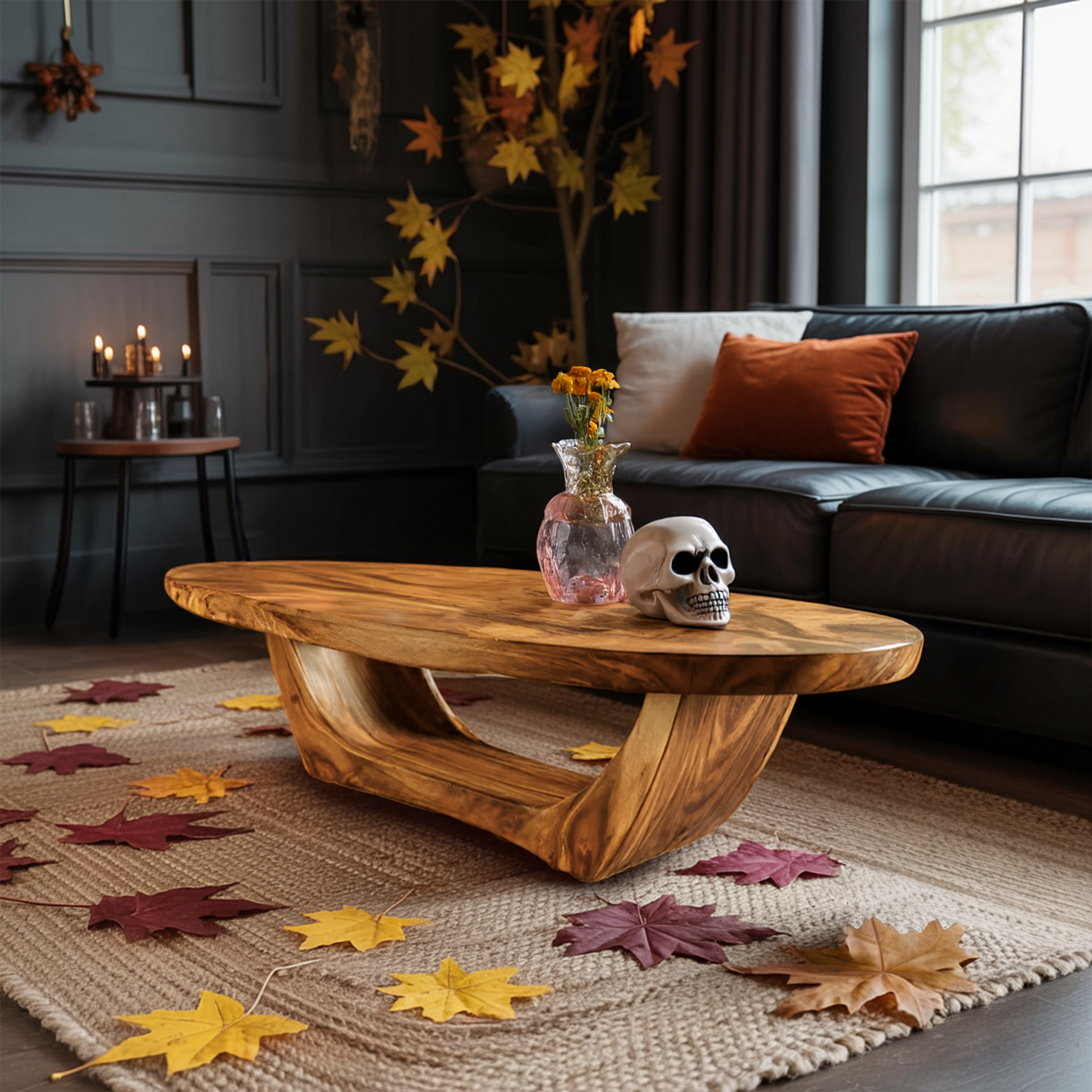 Handcrafted Wooden Live Edge Coffee Table For Living Room Halloween Style