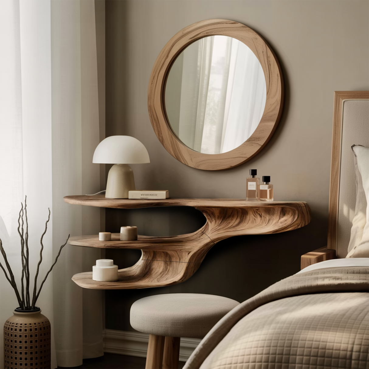 Rustic Solid Wood Vanity For Bedroom Makeup Organization