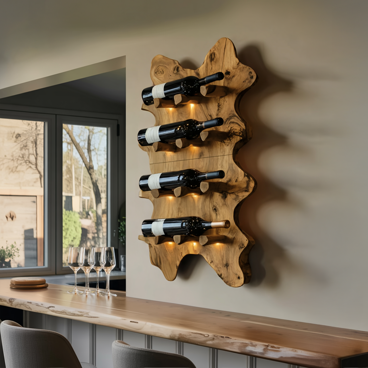 Rustic Live Edge Wall Wine Rack For Cozy Dining Rooms