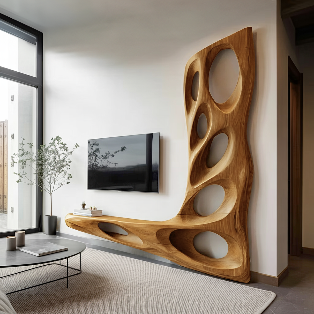 Modern Sculptural TV Wall Console For Living Room Decor