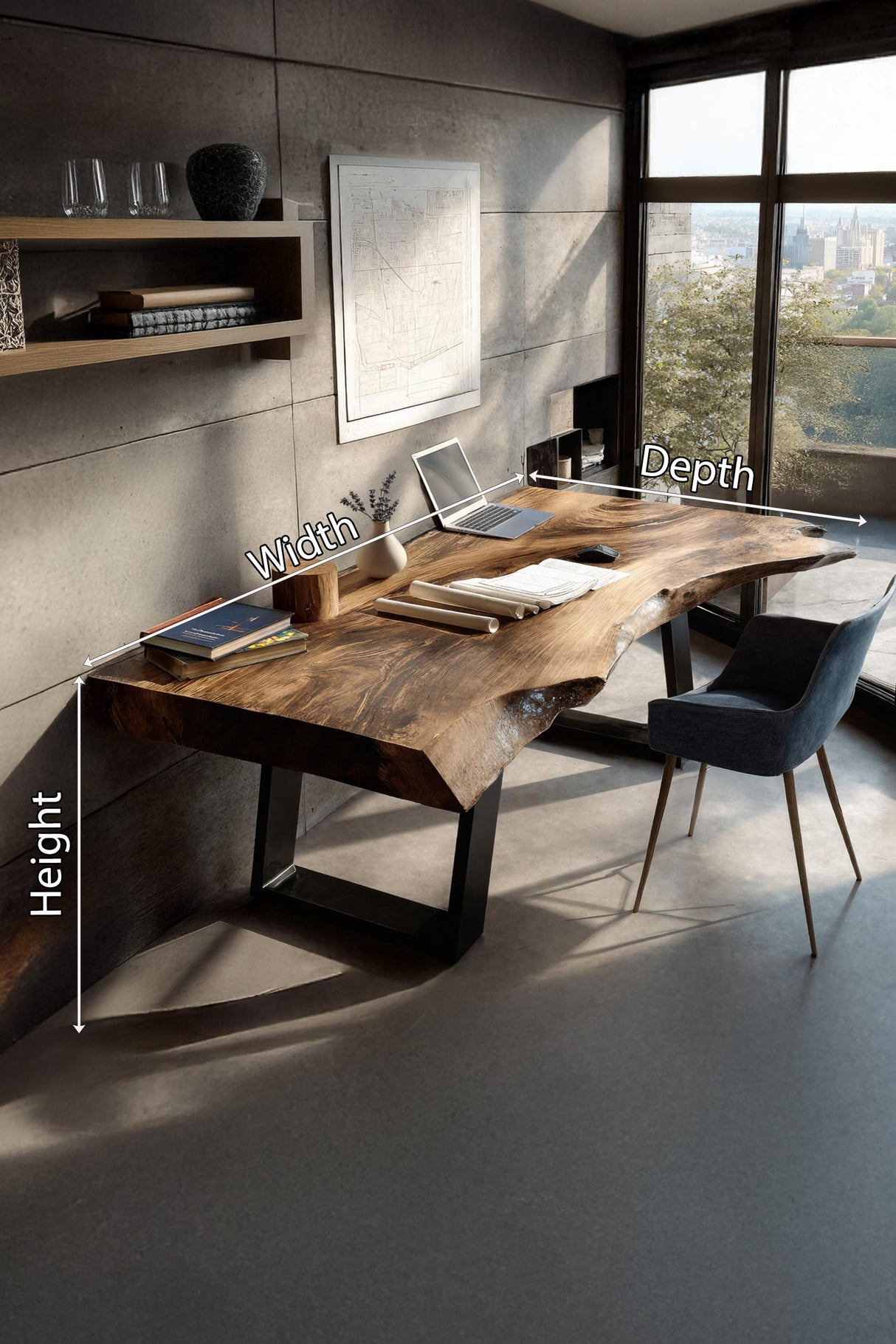 Farmhouse Wooden Live Edge Desk For Bedroom Decor