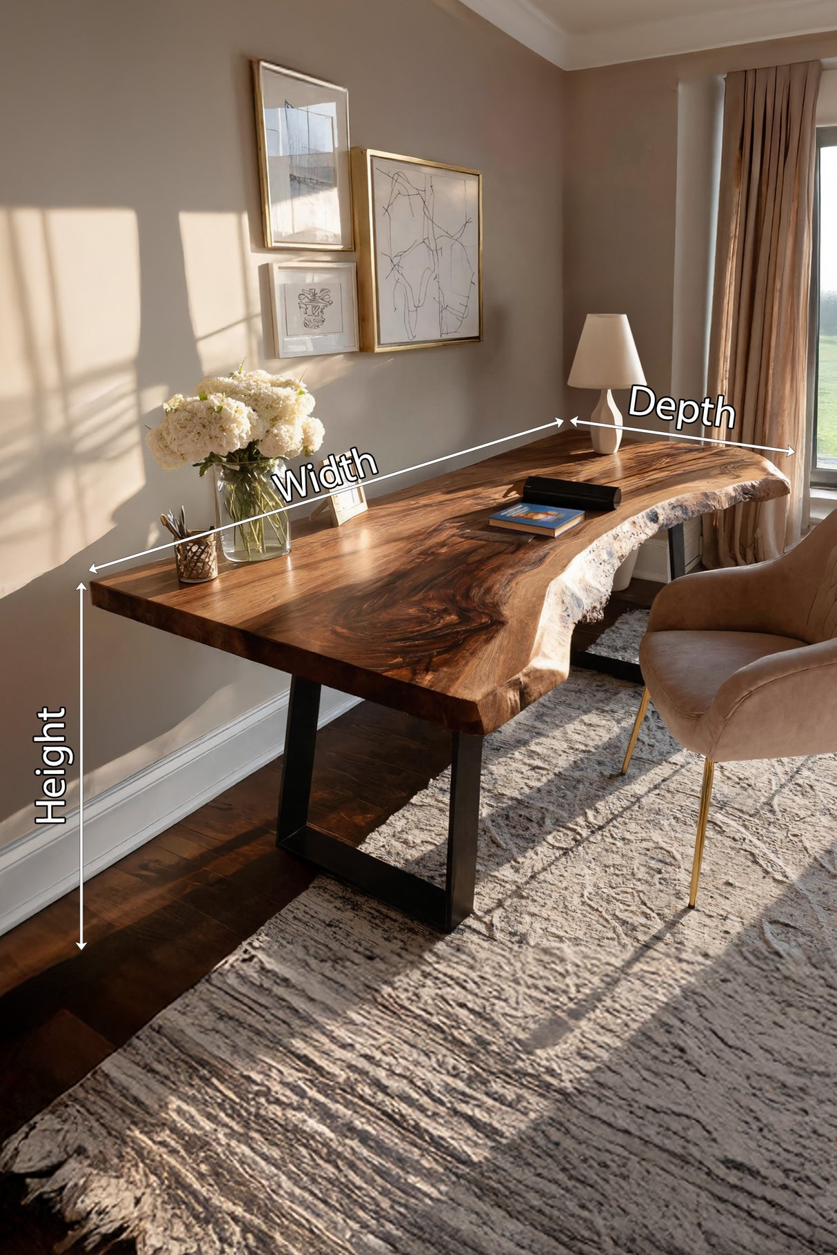 Mid Century Live Edge Wood Desk For Home Decor