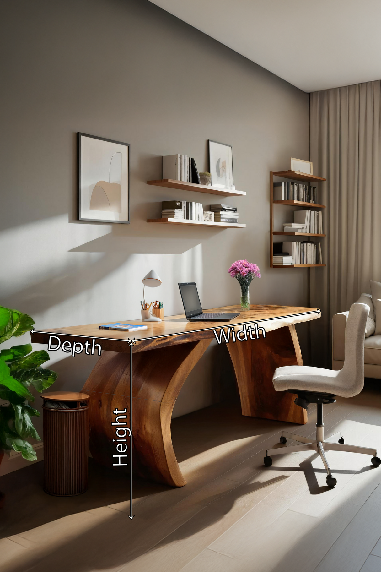 Handcrafted Wooden Live Edge Desk For Professional Office