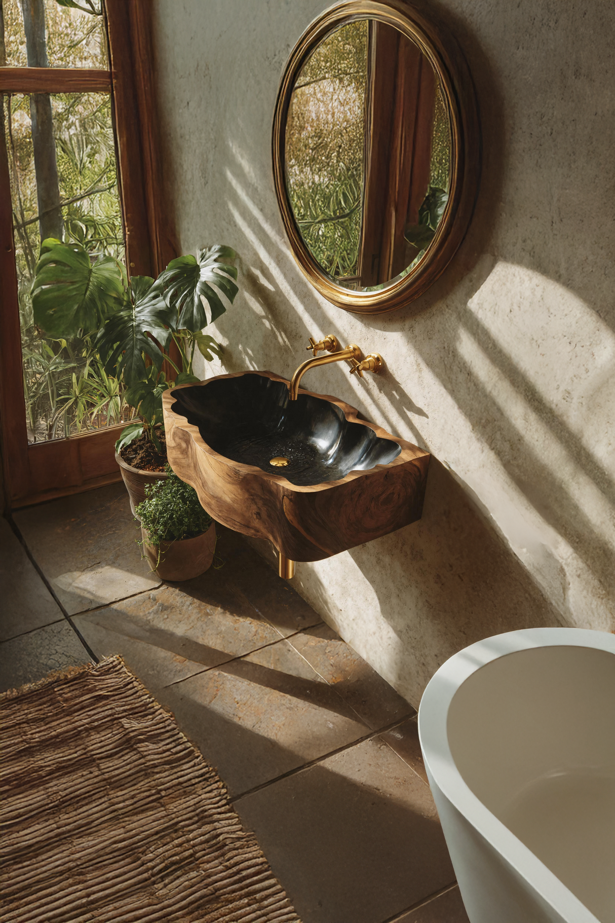 Mid Century Solid Wood Vanity Sink For Bathroom Interior Furniture Decor