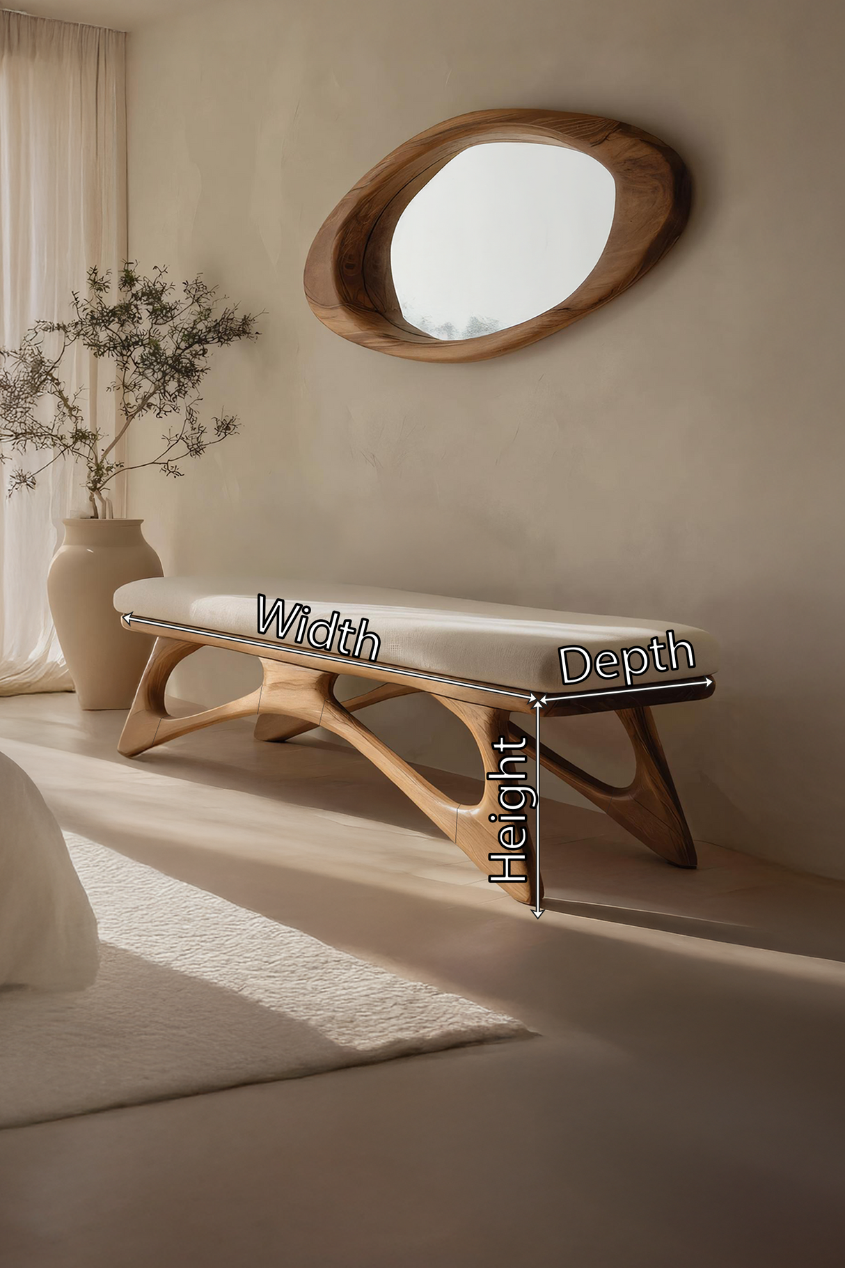 Modern Flowing Wood Bench For Furniture Accent
