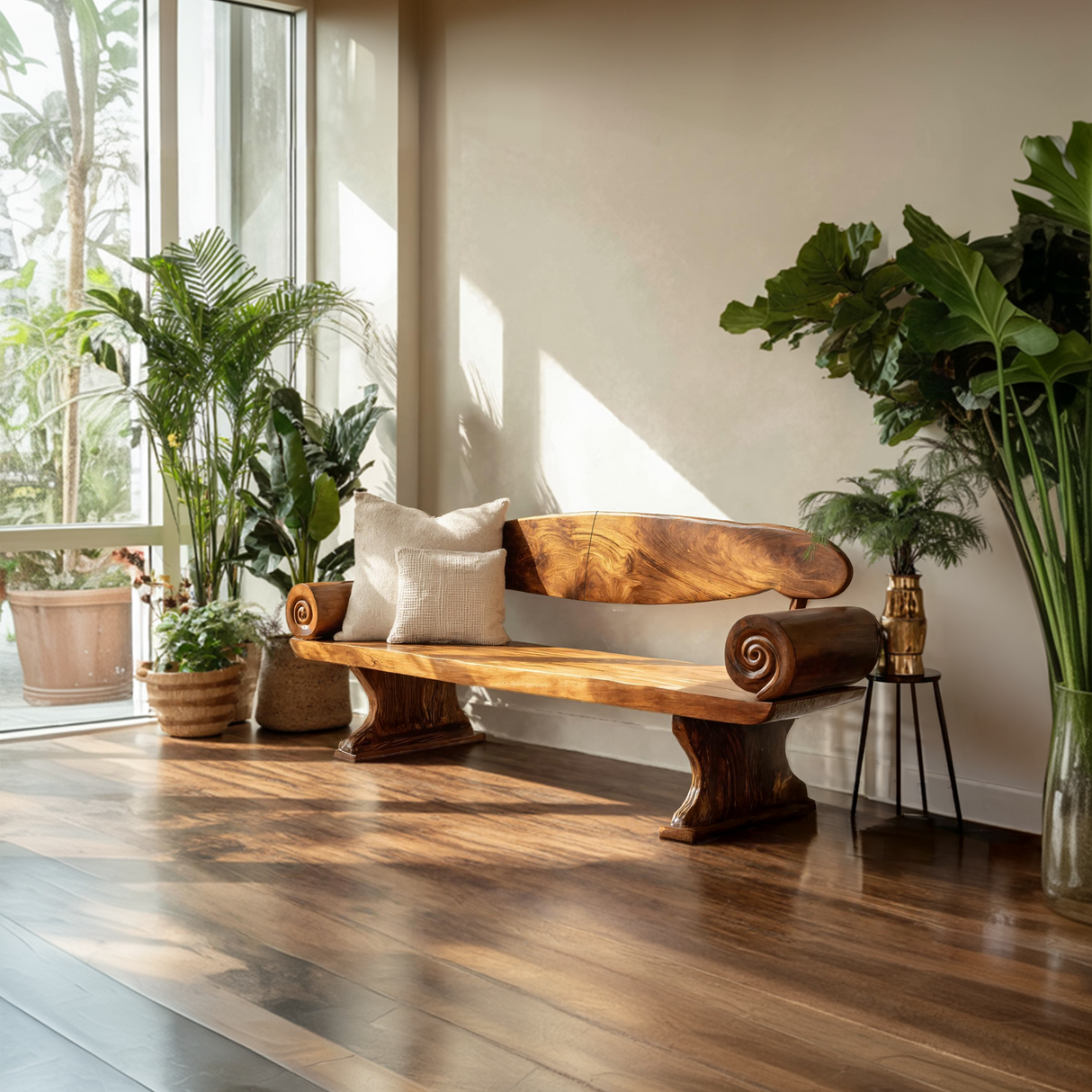 Live Edge Solid Wood Bench For Entryway Furniture Design