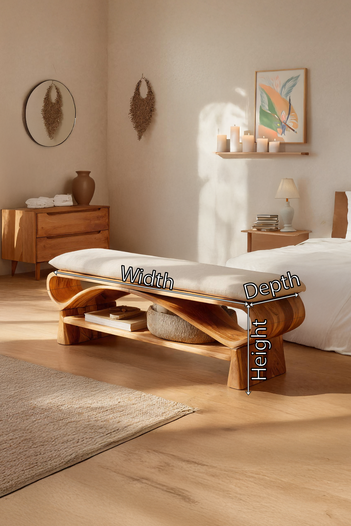 Minimalist Solid Wood Bench For Bedroom Interior Design