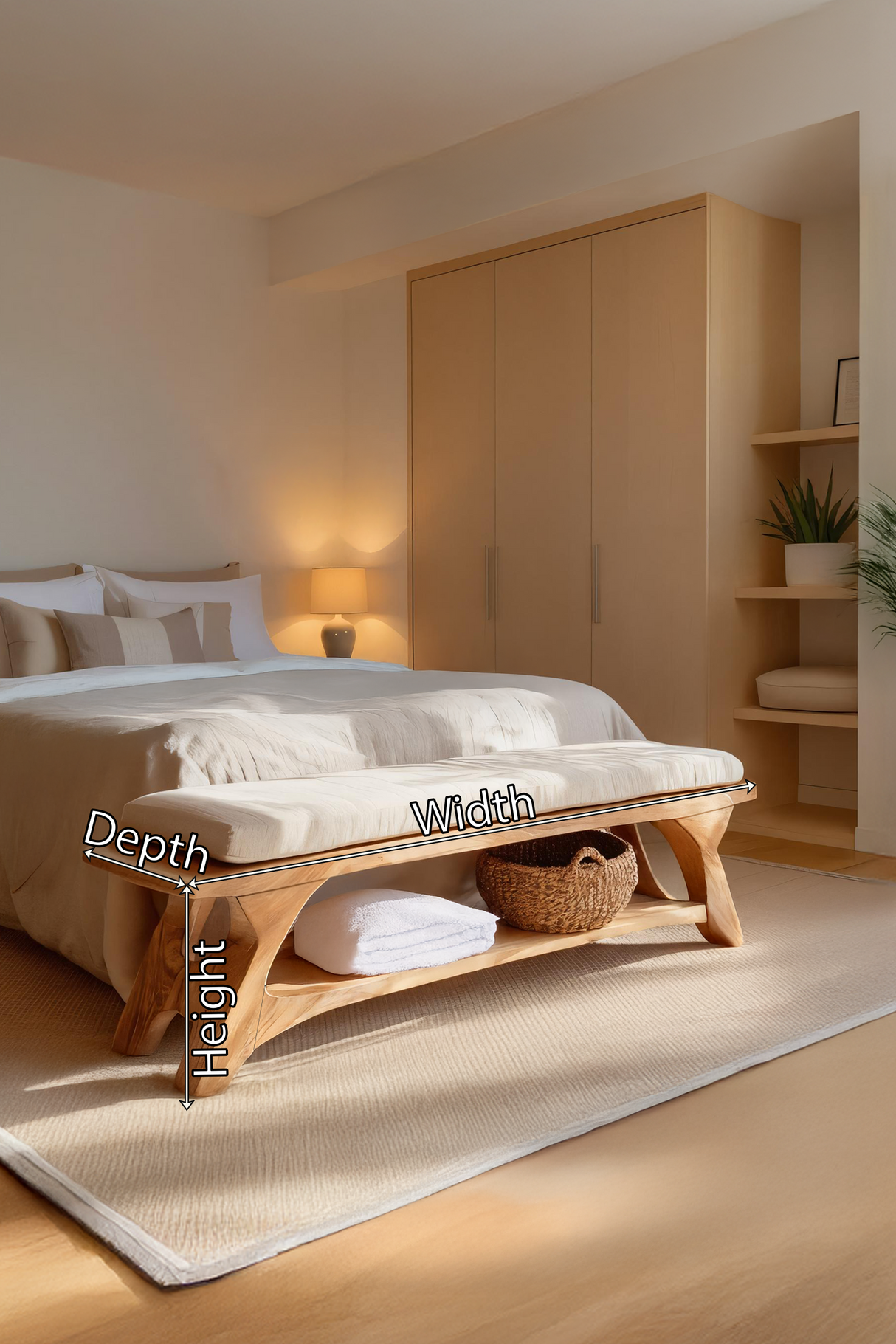 Modern Sculpted Wood Bench For Bedroom Interior Styling