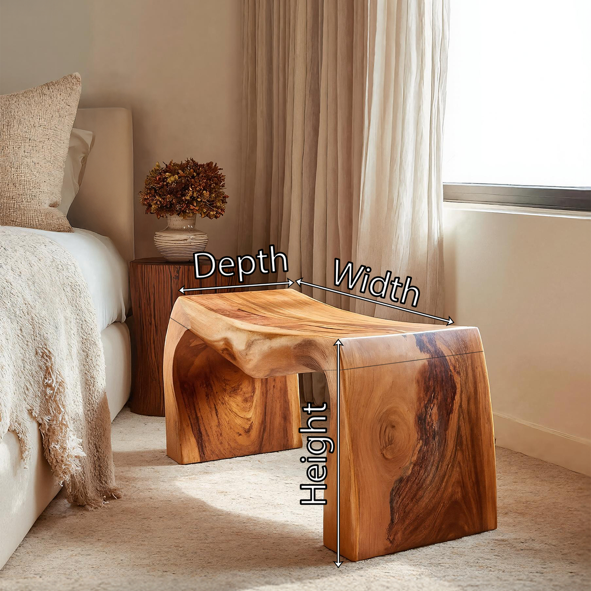 Live Edge Wooden Bench For Entryway Seating And Display