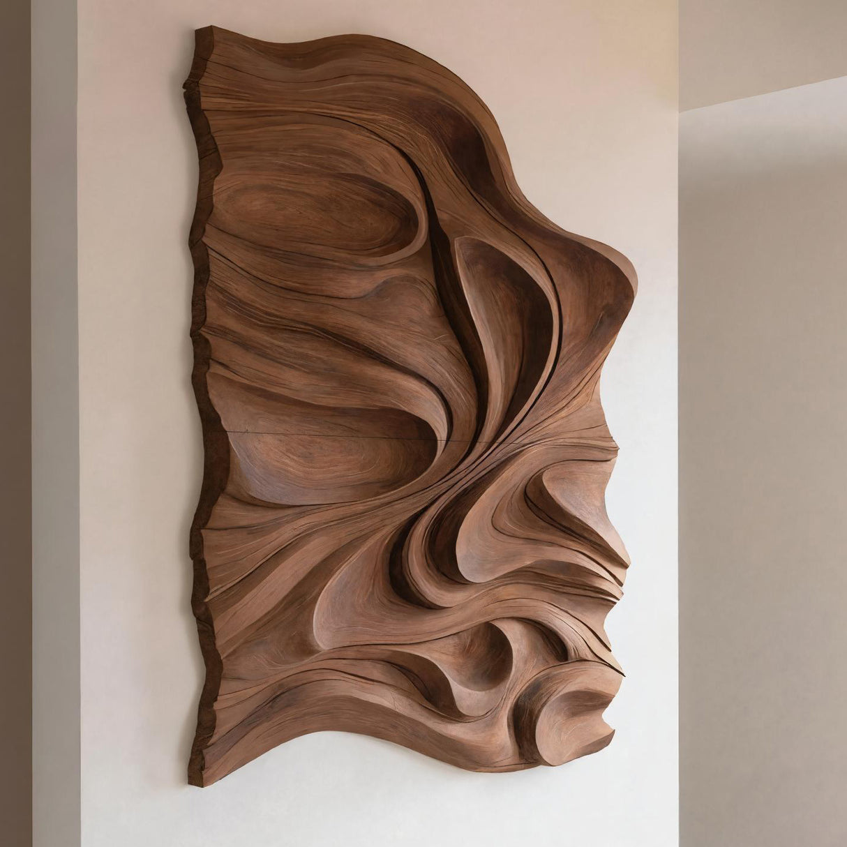 Organic Flowing Carved Wood Art Panel For Living Room
