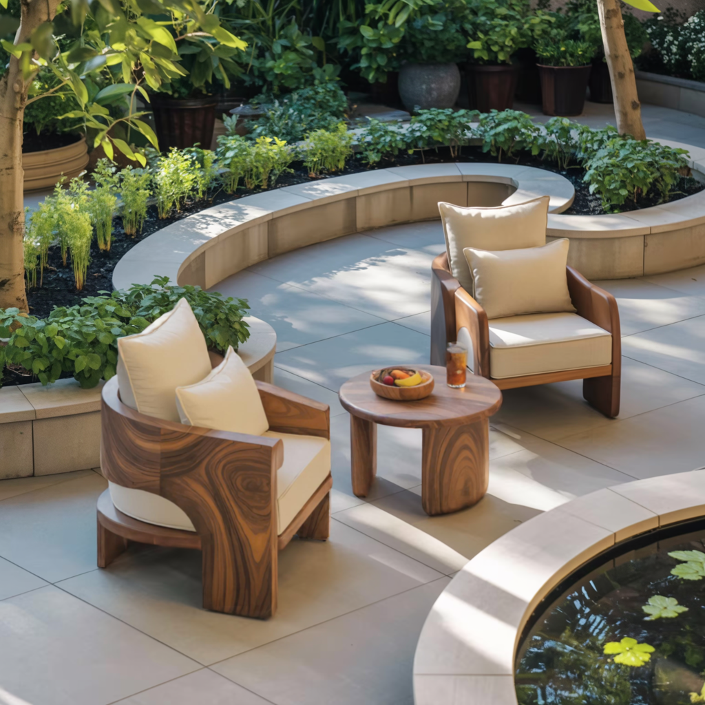 Curved Outdoor Wood Lounge Chair For Patio Or Balcony