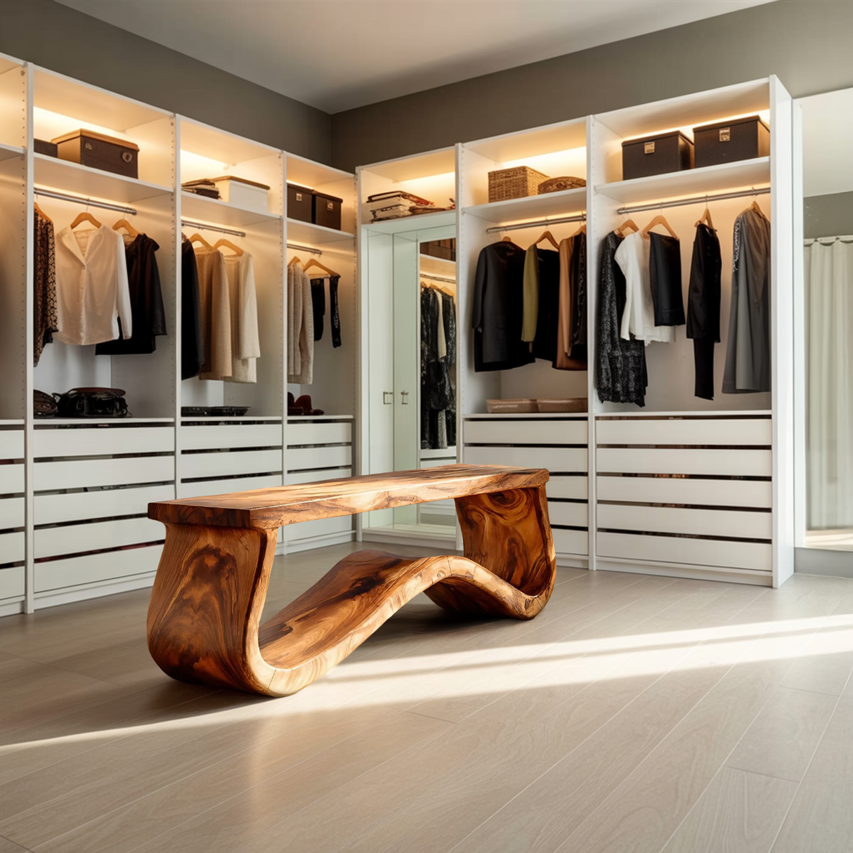 Modern Seating Bench Organic Curved Design For Entryway