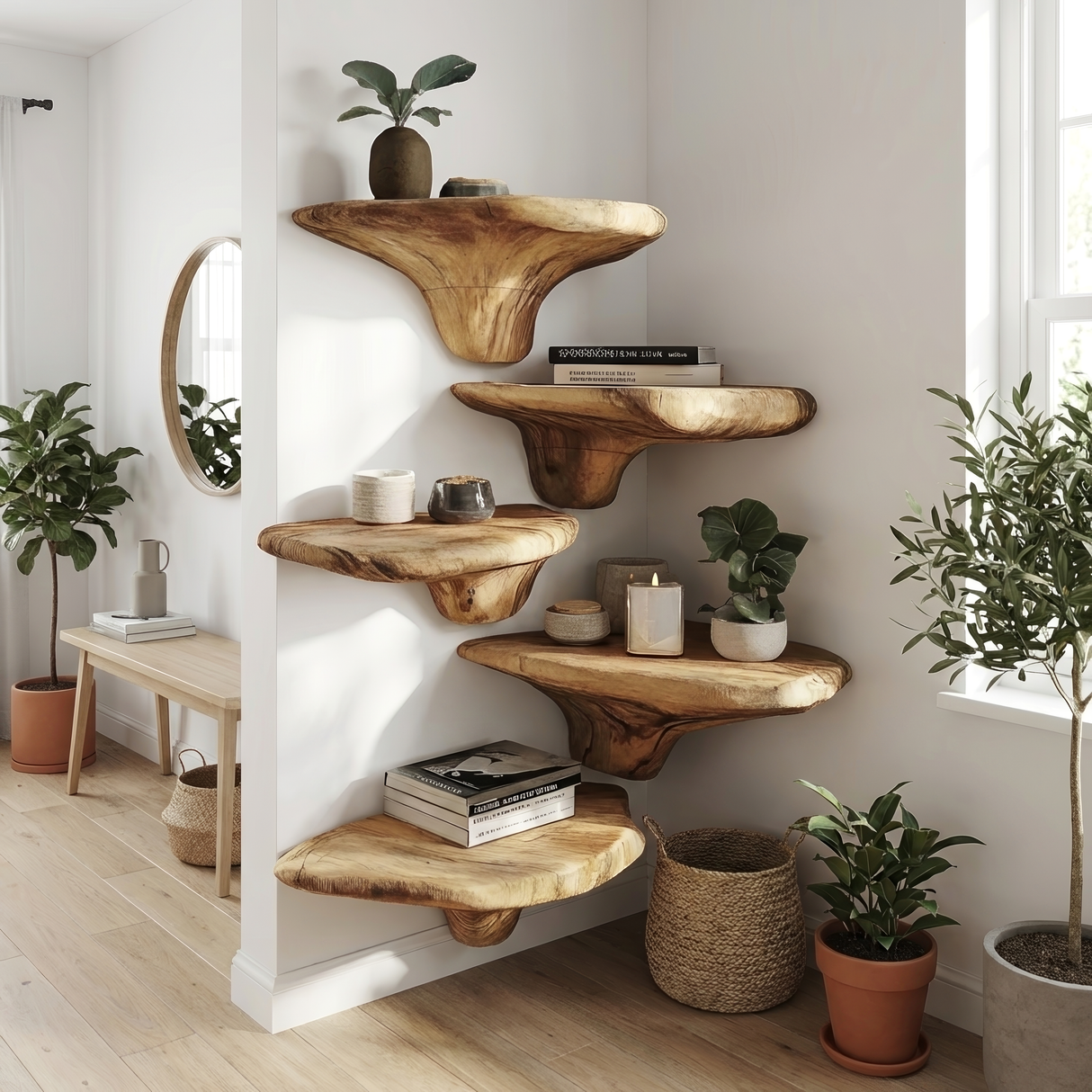 Farmhouse Solid Wood Mushroom Shelf For Entryway Wall Design