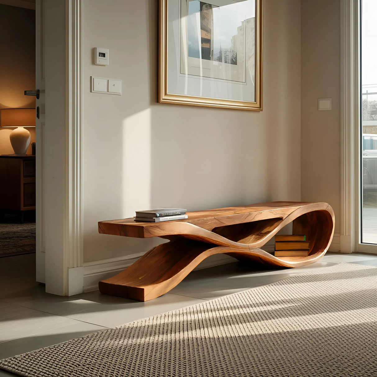 Organic Bench With Flowing Curved For Modern Home Decor
