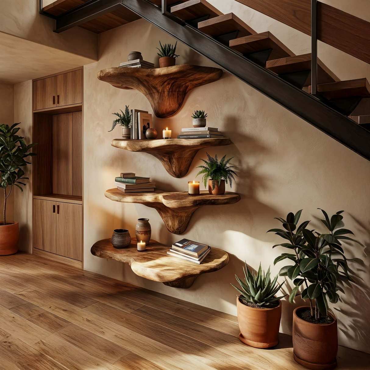 Handcrafted Wooden Live Edge Mushroom Shelf For Unique Home Decor