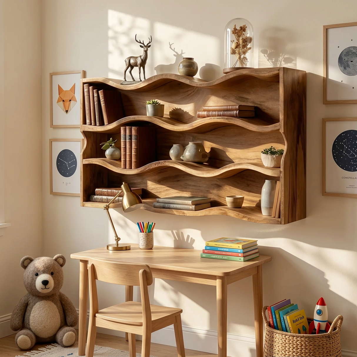 Modern Natural Wood Shelving Unit For Living Room Book Storage