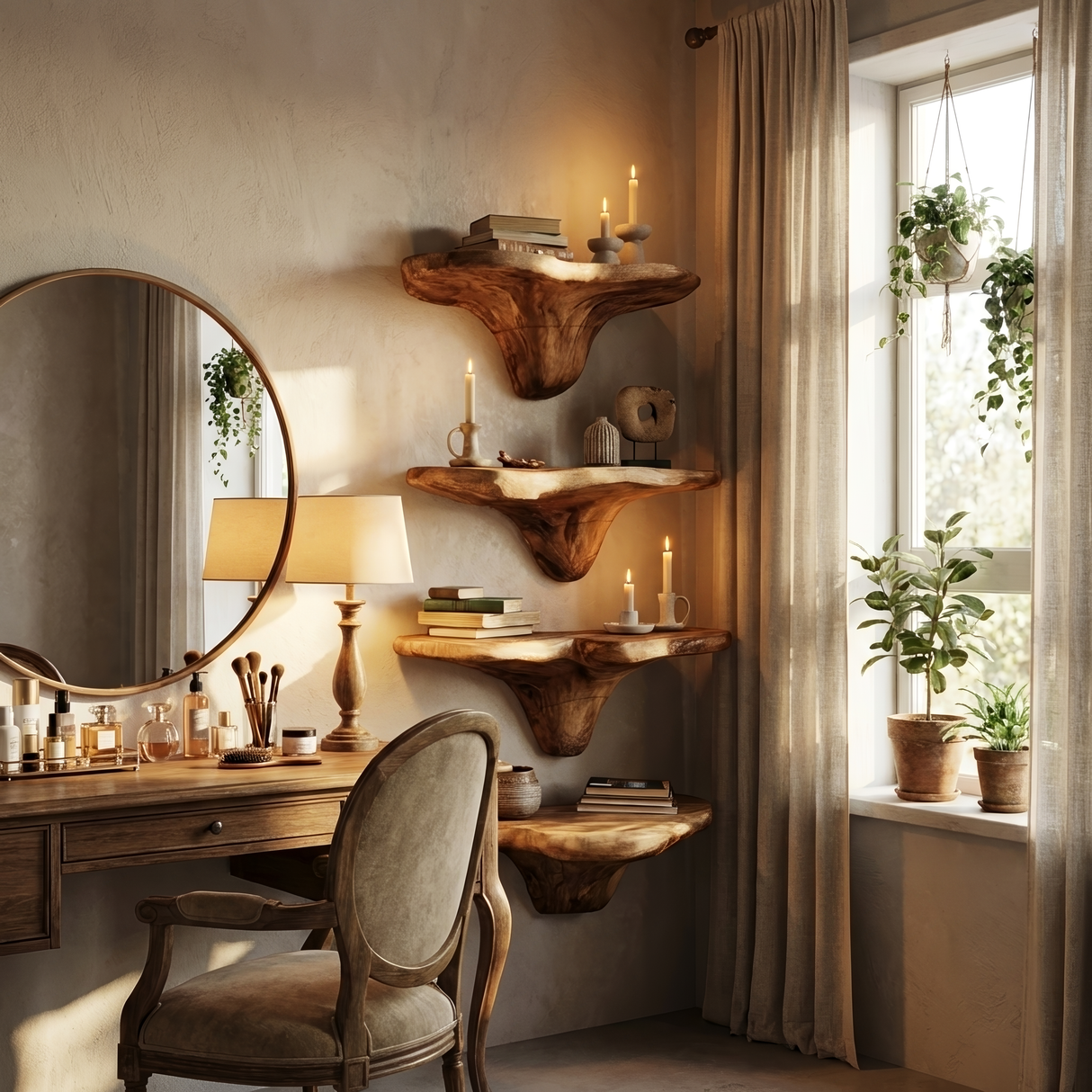 Handcrafted Wooden Live Edge Mushroom Shelf For Unique Home Decor