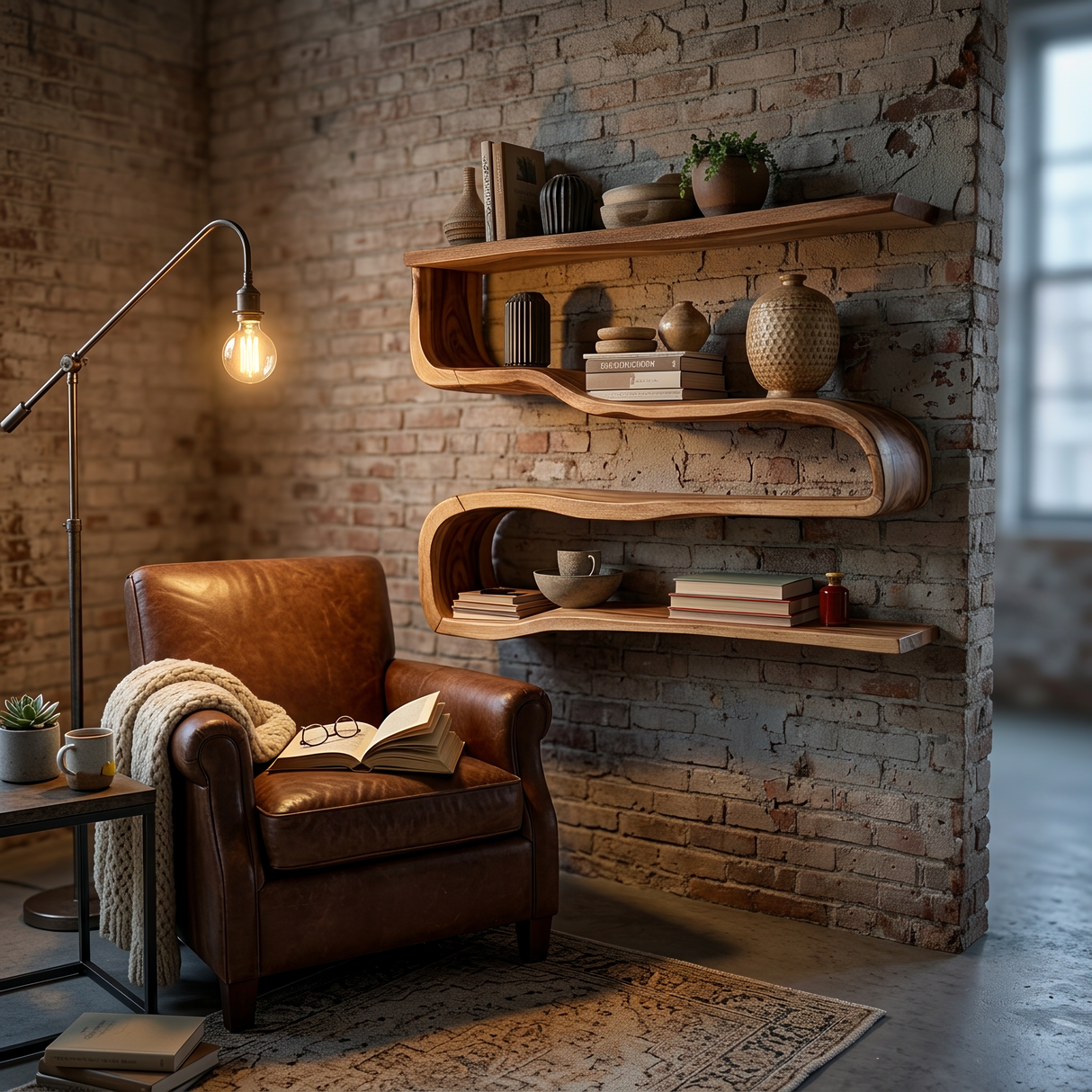 Modern Wooden Shelving Unit For Living Room Wall Storage
