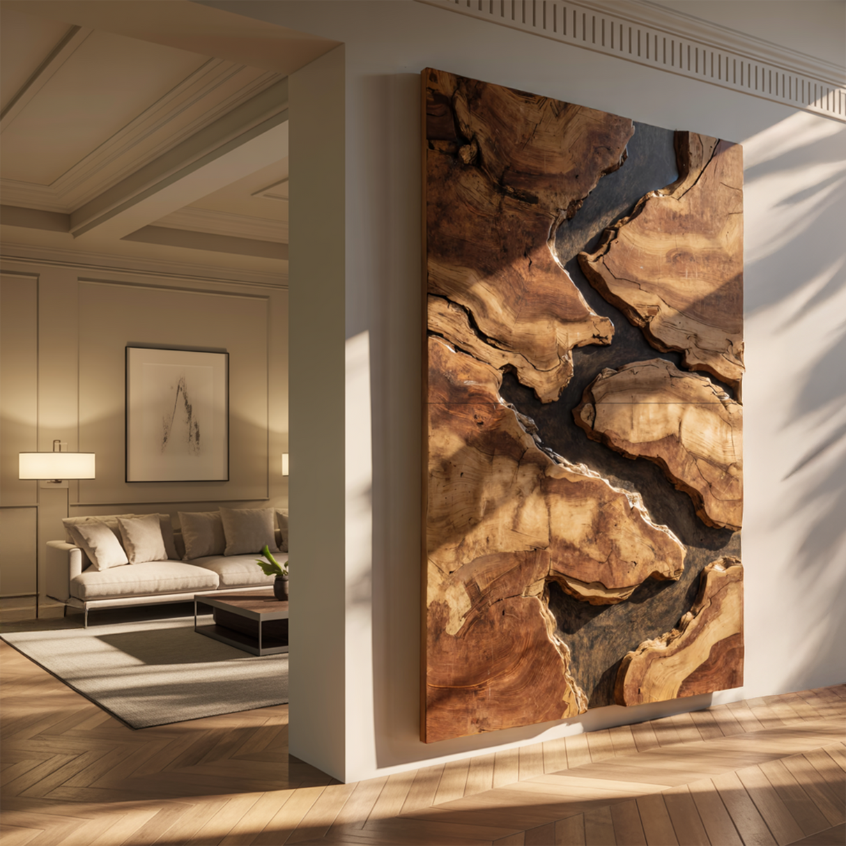 Mid Century Solid Wood Wall Sculpture For Living Room