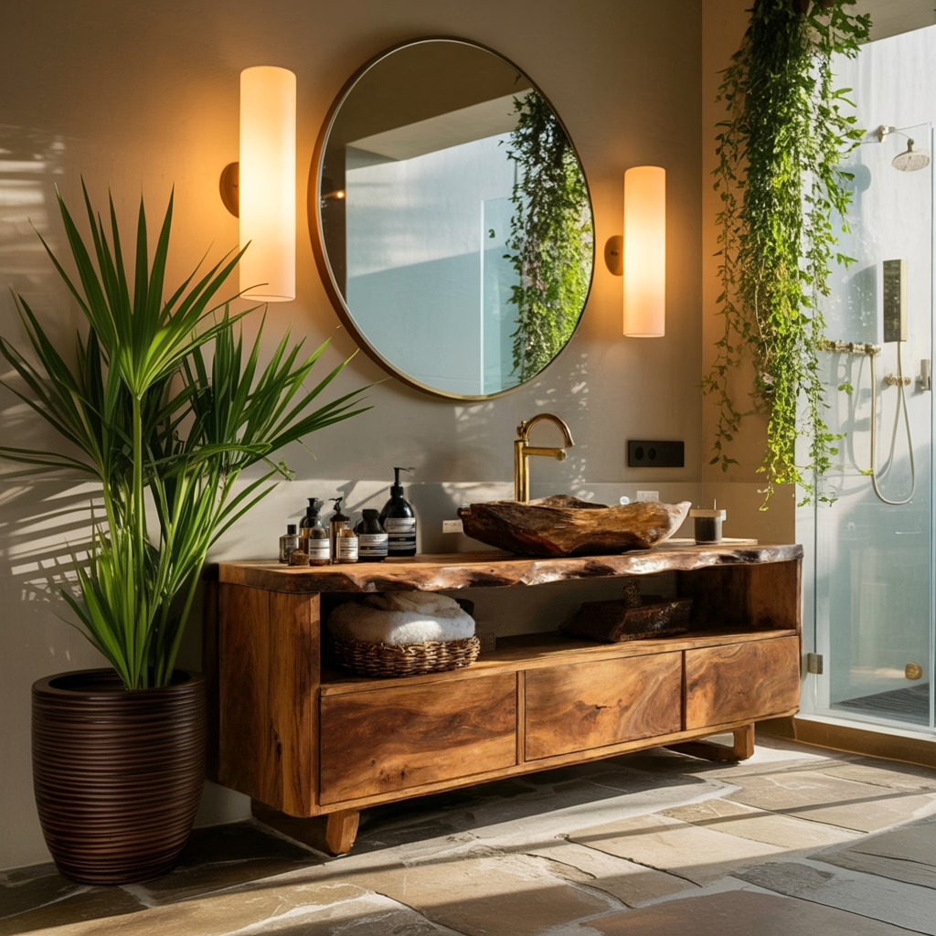 Mid Century Wooden Vanity For Bathroom Wall Mount