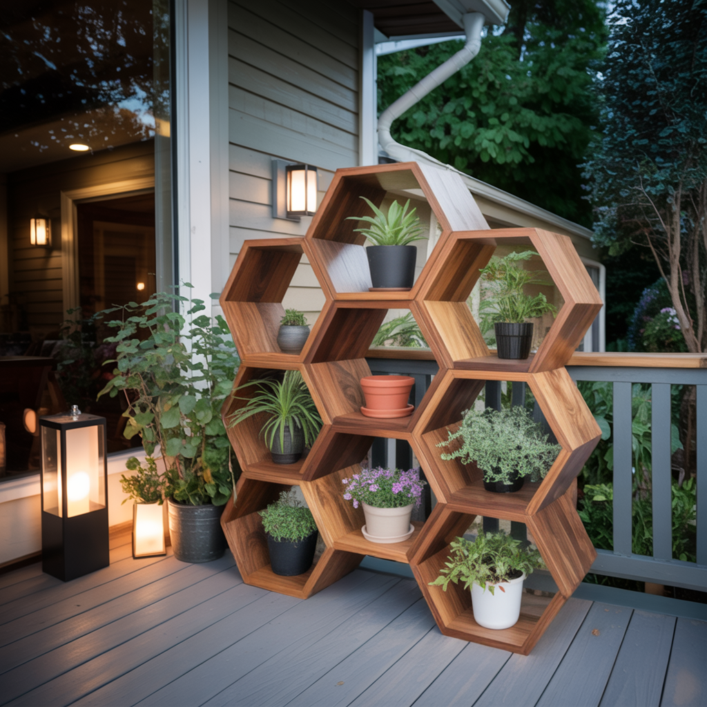 Geometric Honeycomb Plant Shelf Modular Wall Unit For Garden And Patio