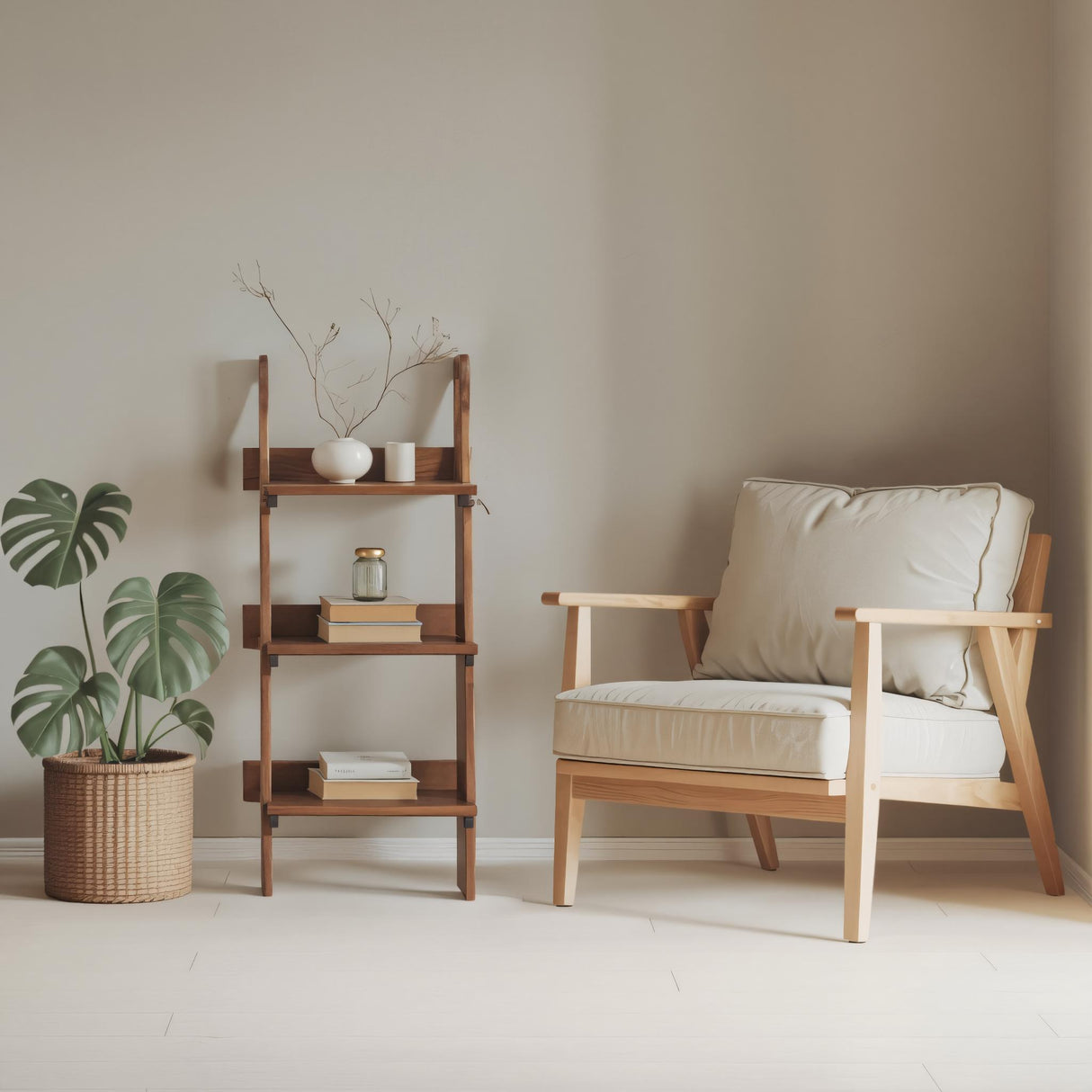 Rustic Ladder Shelf With Tiered Display For Bedroom And Living Room