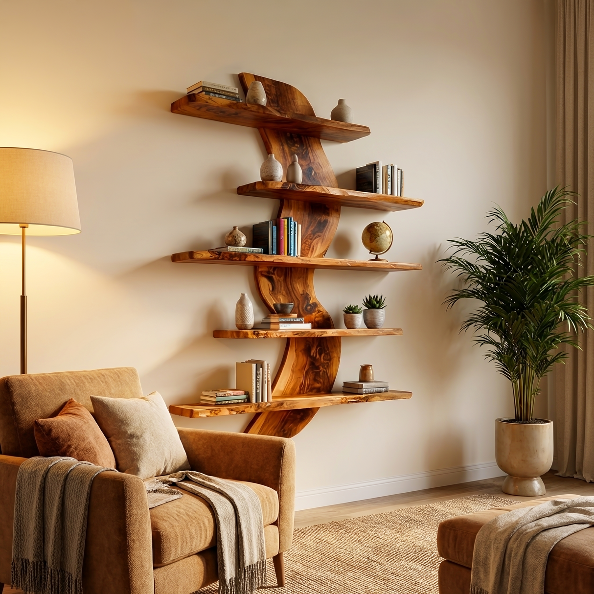 Sculptural Wall Mounted Bookshelf For Modern Living Room
