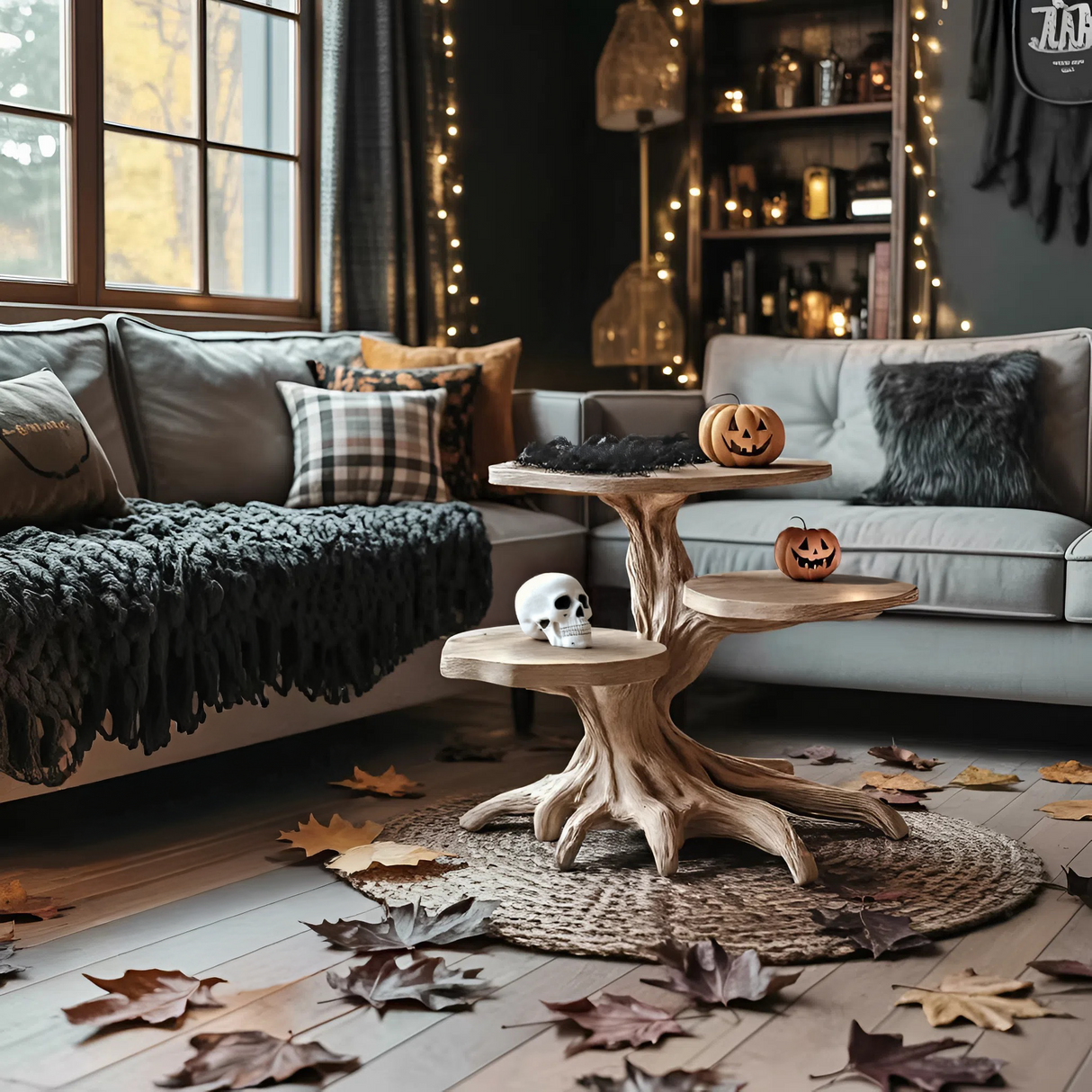 Mid Century Wooden End Table For Living Room Spooky Halloween Decor