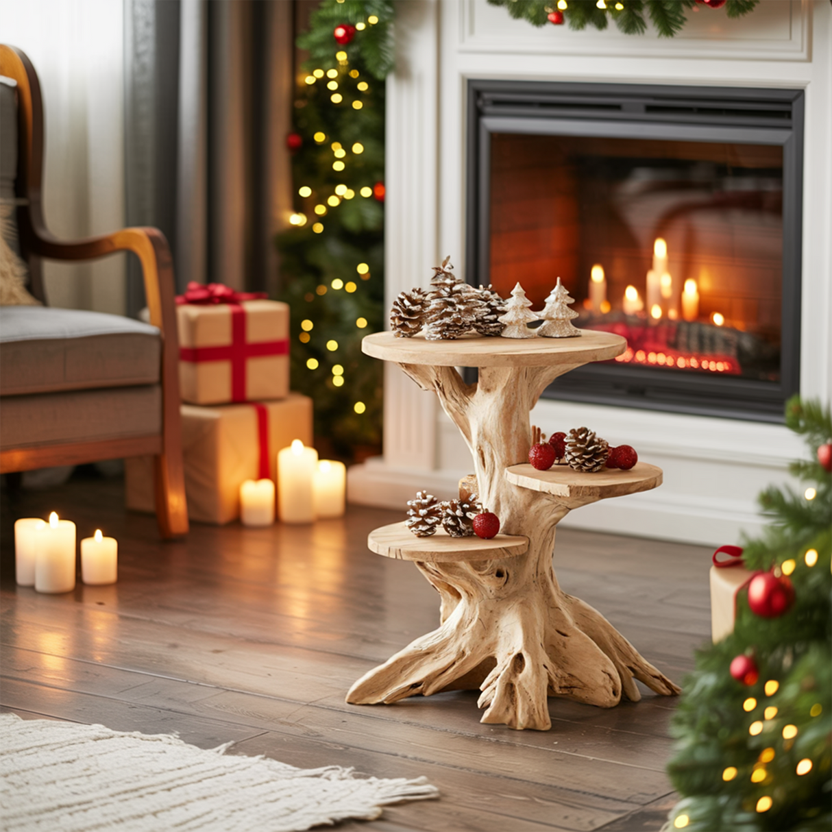 Farmhouse Wooden End Table For Furniture Decor Holiday Display