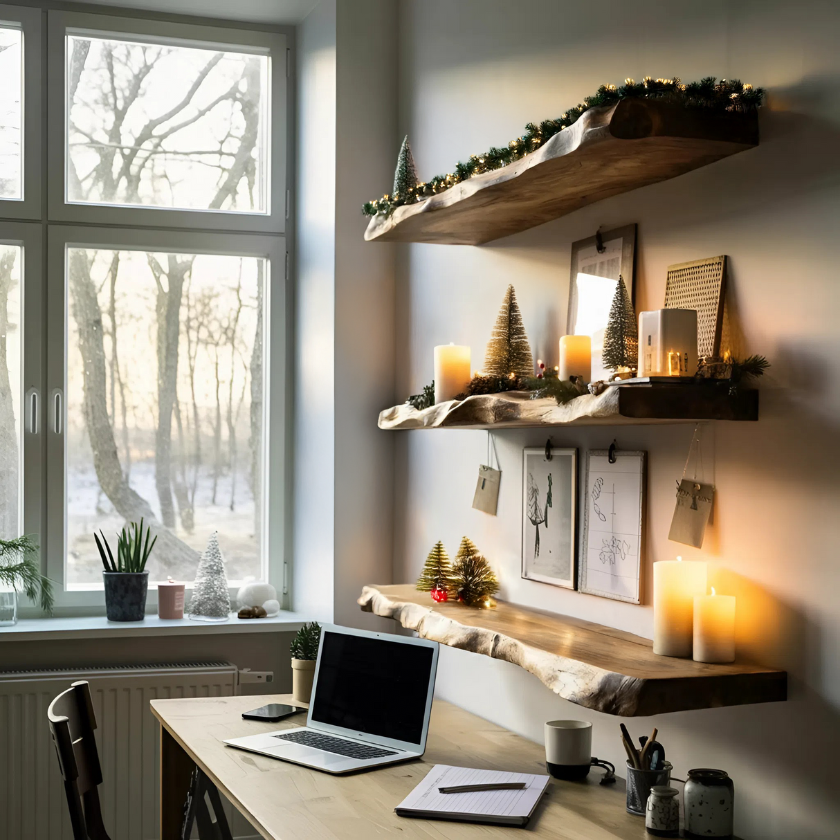 Mid Century Live Edge Floating Shelf For Holiday Bedroom Decoration