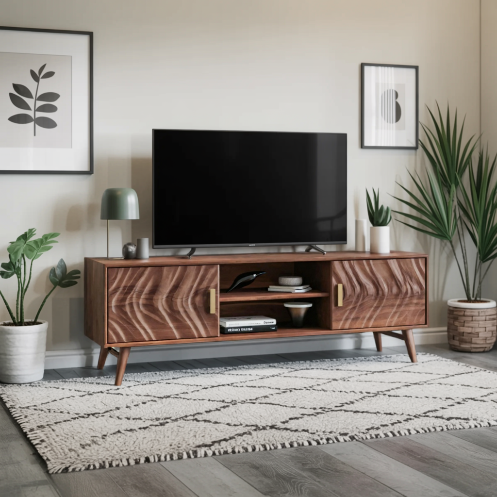 Mid Century TV Stand Wave Cabinet For Living Room And Media