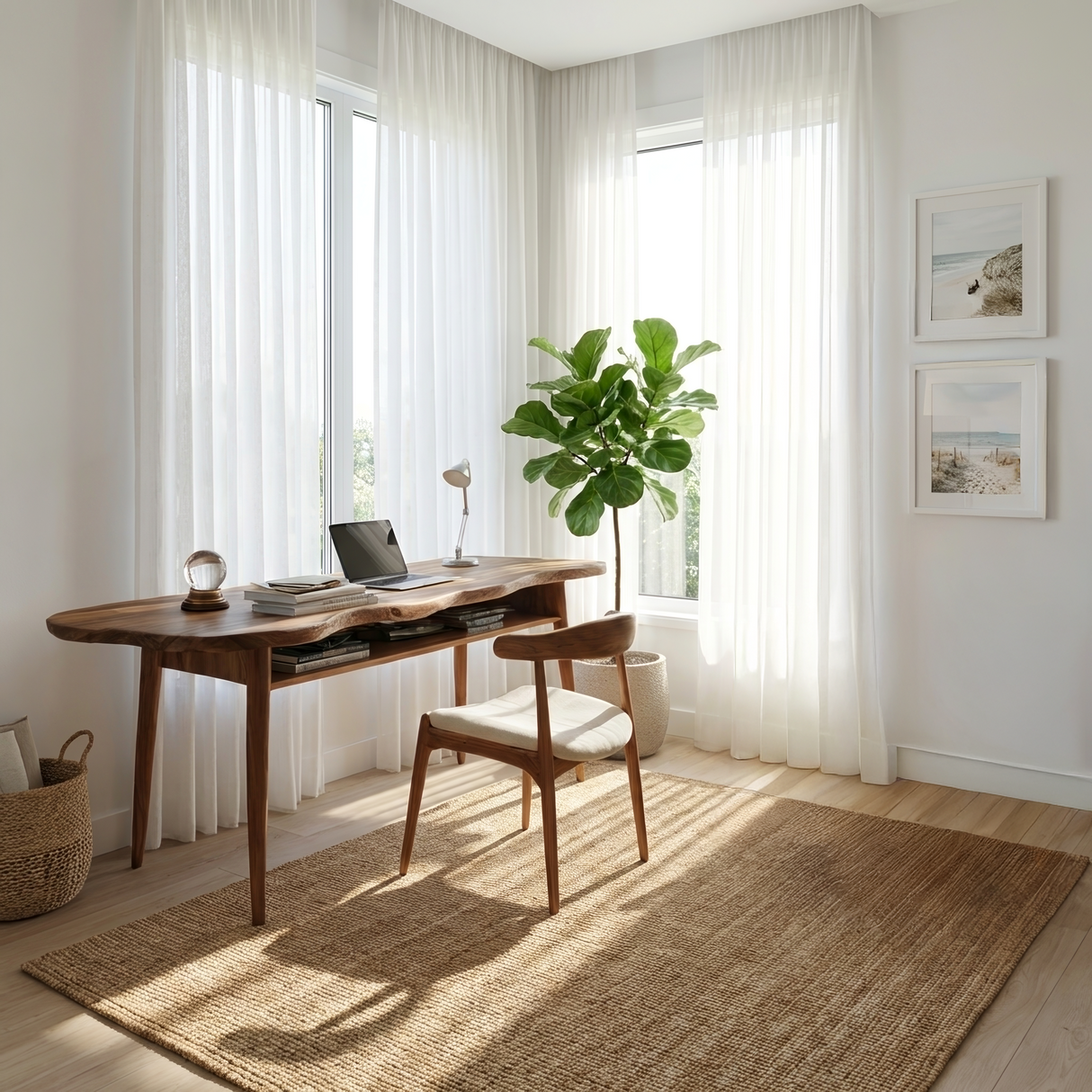 Mid Century Wooden Live Edge Desk For Modern Home Office Decor