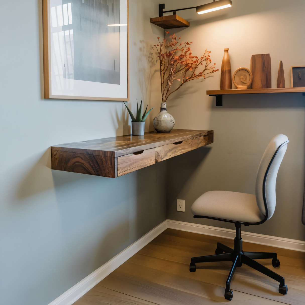 Minimalist Floating Desk With 3 Drawers For Home Office