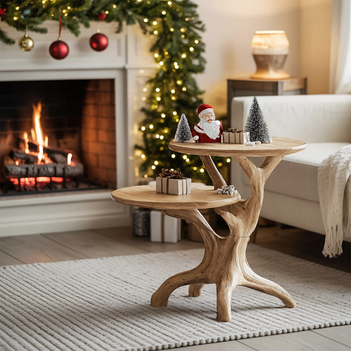 Farmhouse Solid Wood End Table For Living Room Holiday Wall Decor