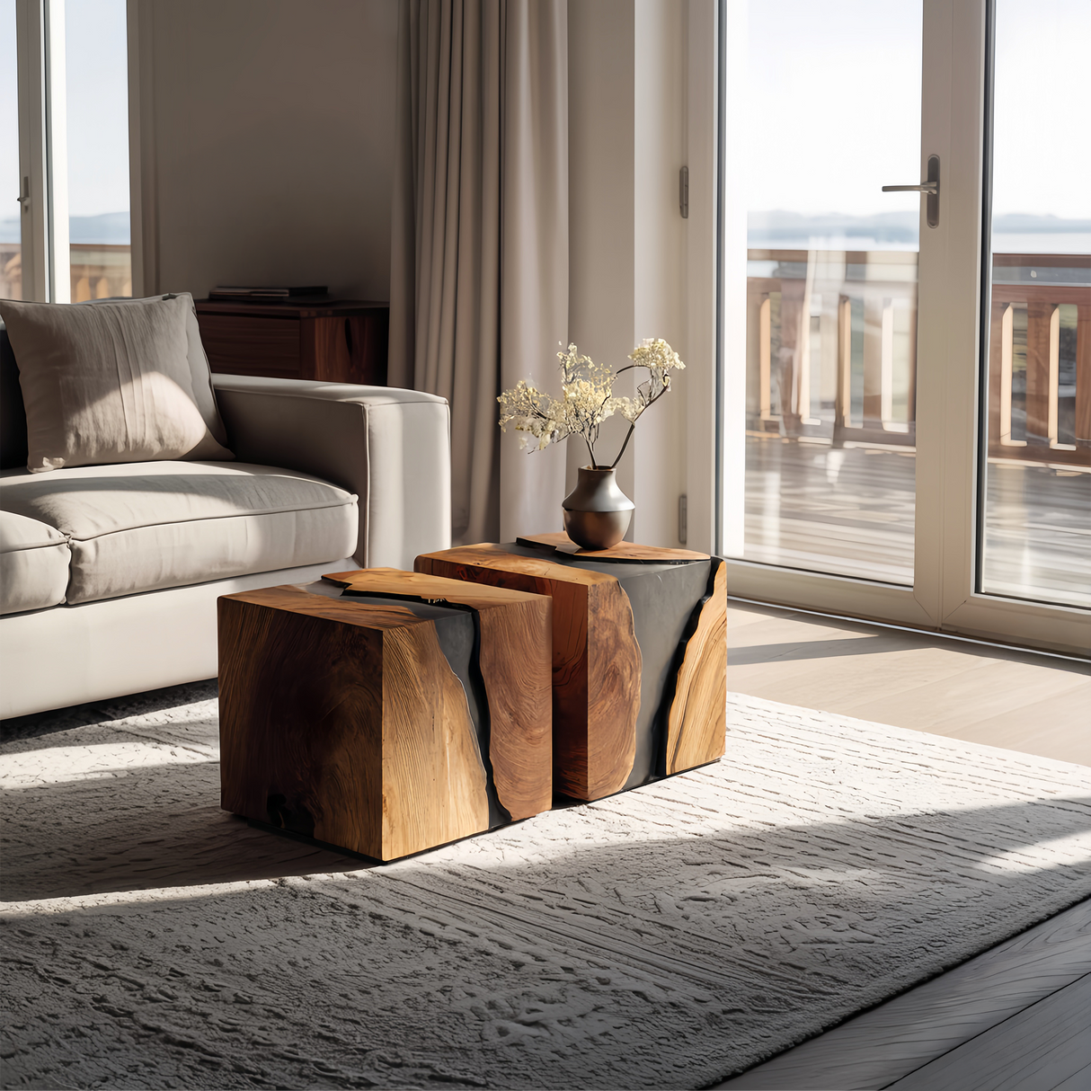 Modern Solid Wood Cube Coffee Table For Furniture Decor