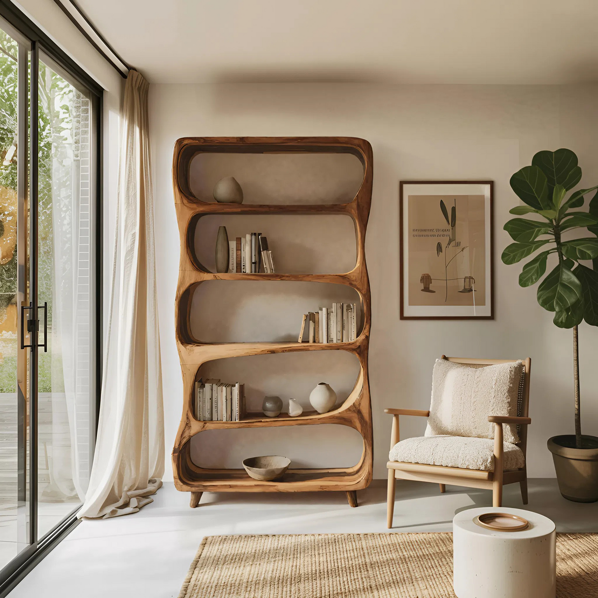 Handcrafted Bookshelf With Open Shelving Unit For Living Room