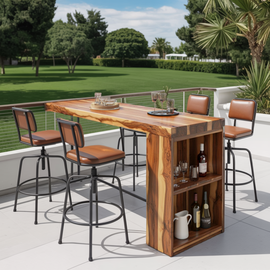 Tropical Live Edge Bar Table For Balcony Or Outdoor Patio