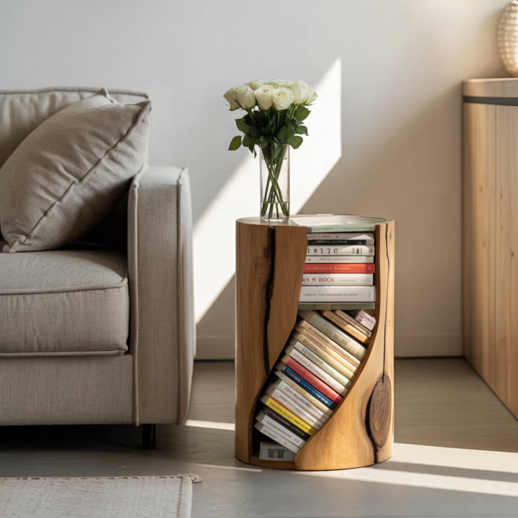Modern Organic Bookcase With Accent Design For Living Room