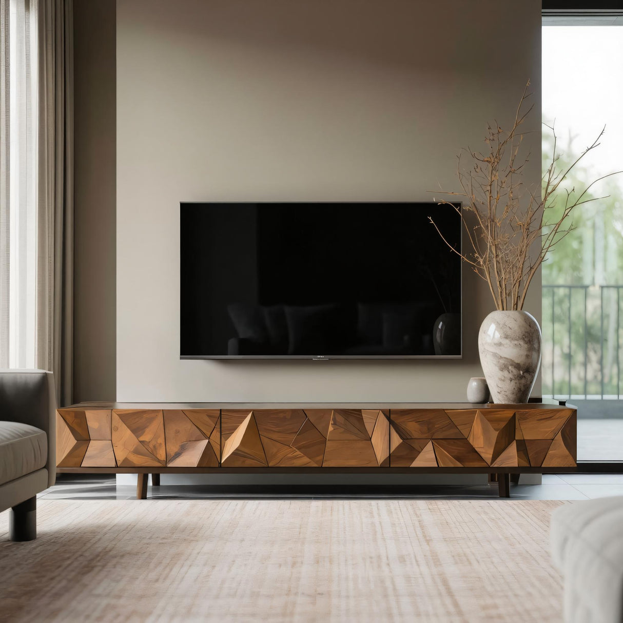 Mid Century Wooden TV Console For Entryway Decor