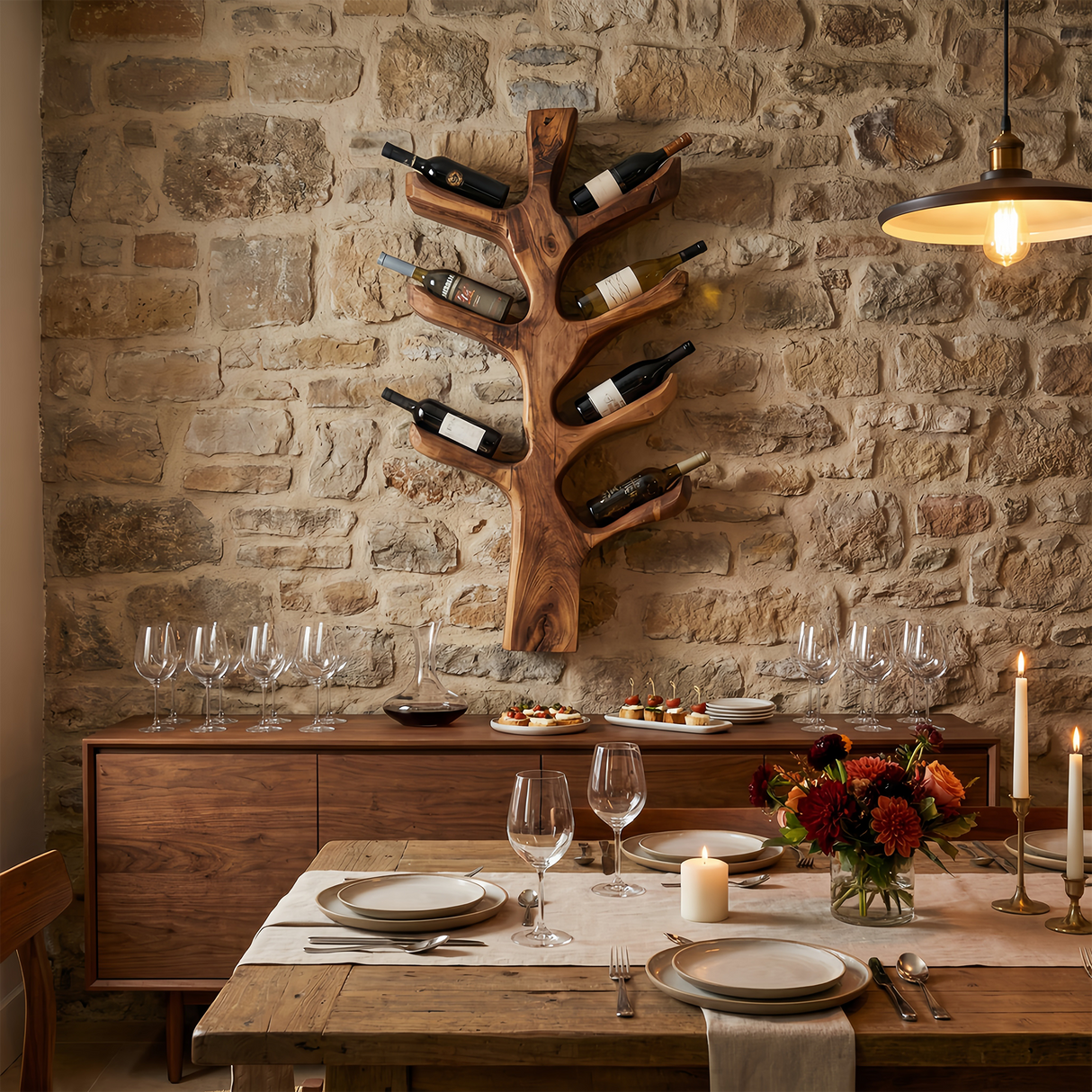 Modern Sculptural Tree Branch Wine Holder For Kitchen Decor