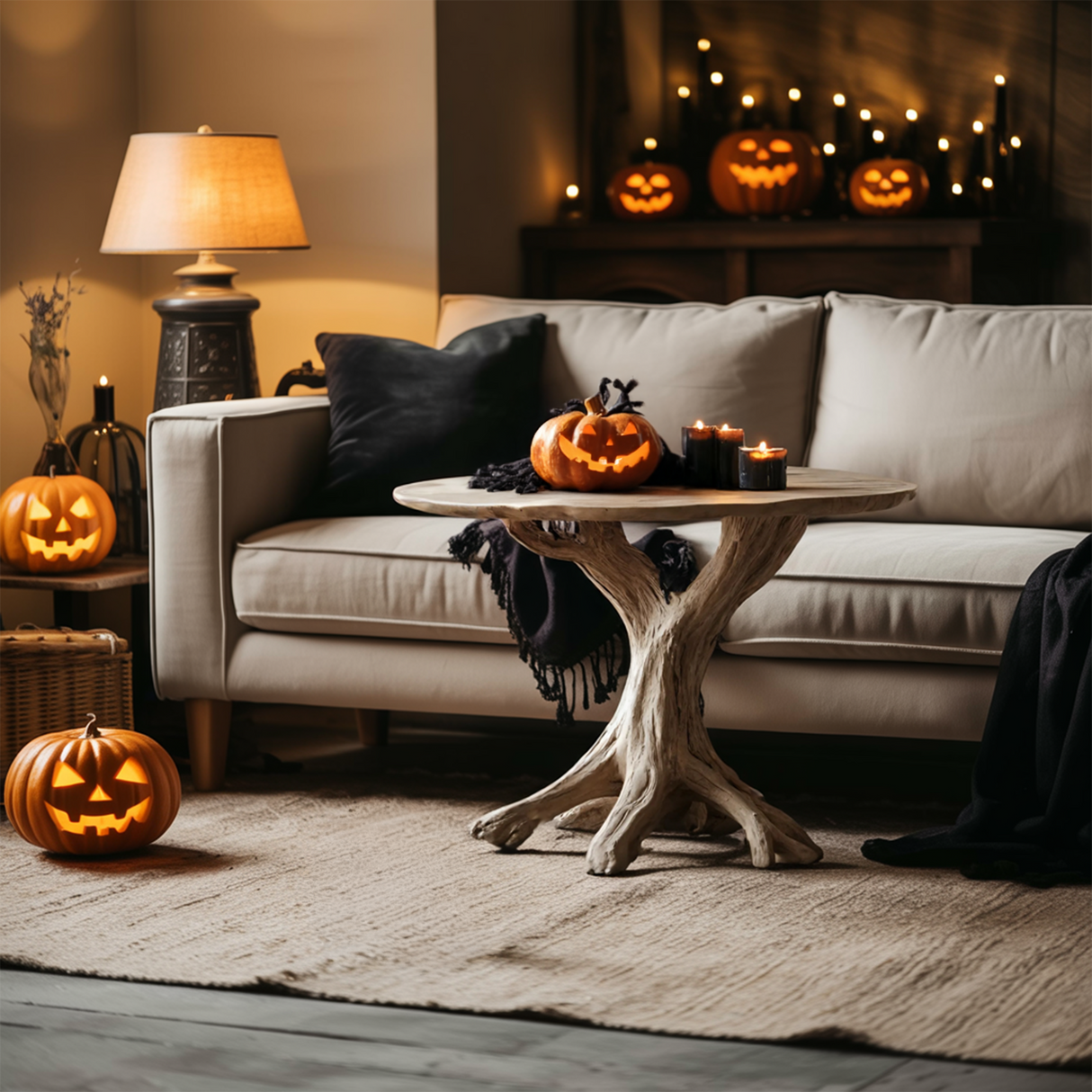 Rustic Wooden End Table For Entryway Design Halloween Wall Display