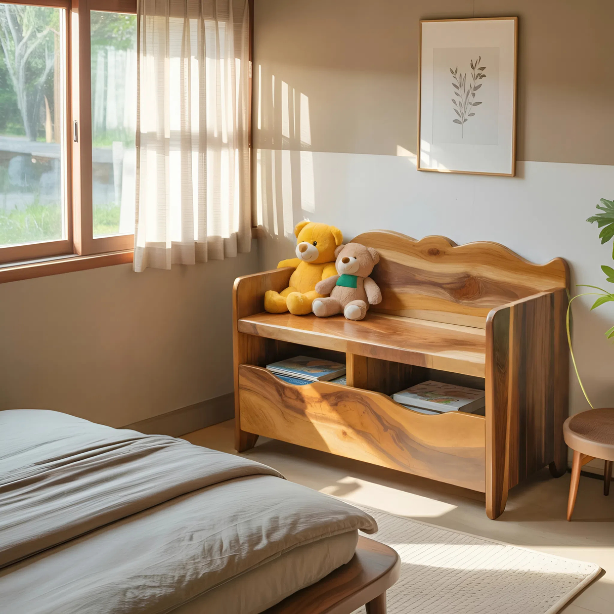 Montessori Bench With Book Storage For Kids Room Entryway And Playroom