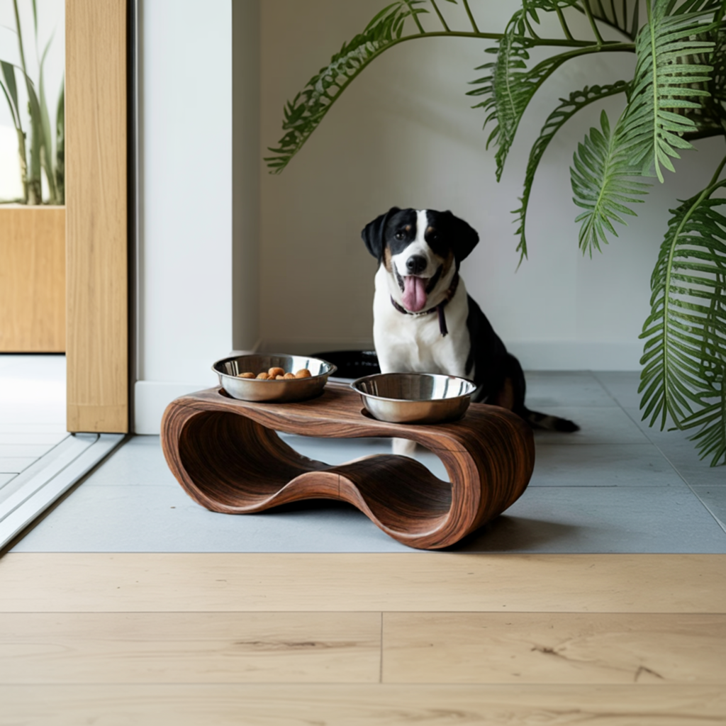 Rustic Wooden Dog Feeding Station For Kitchen Decor