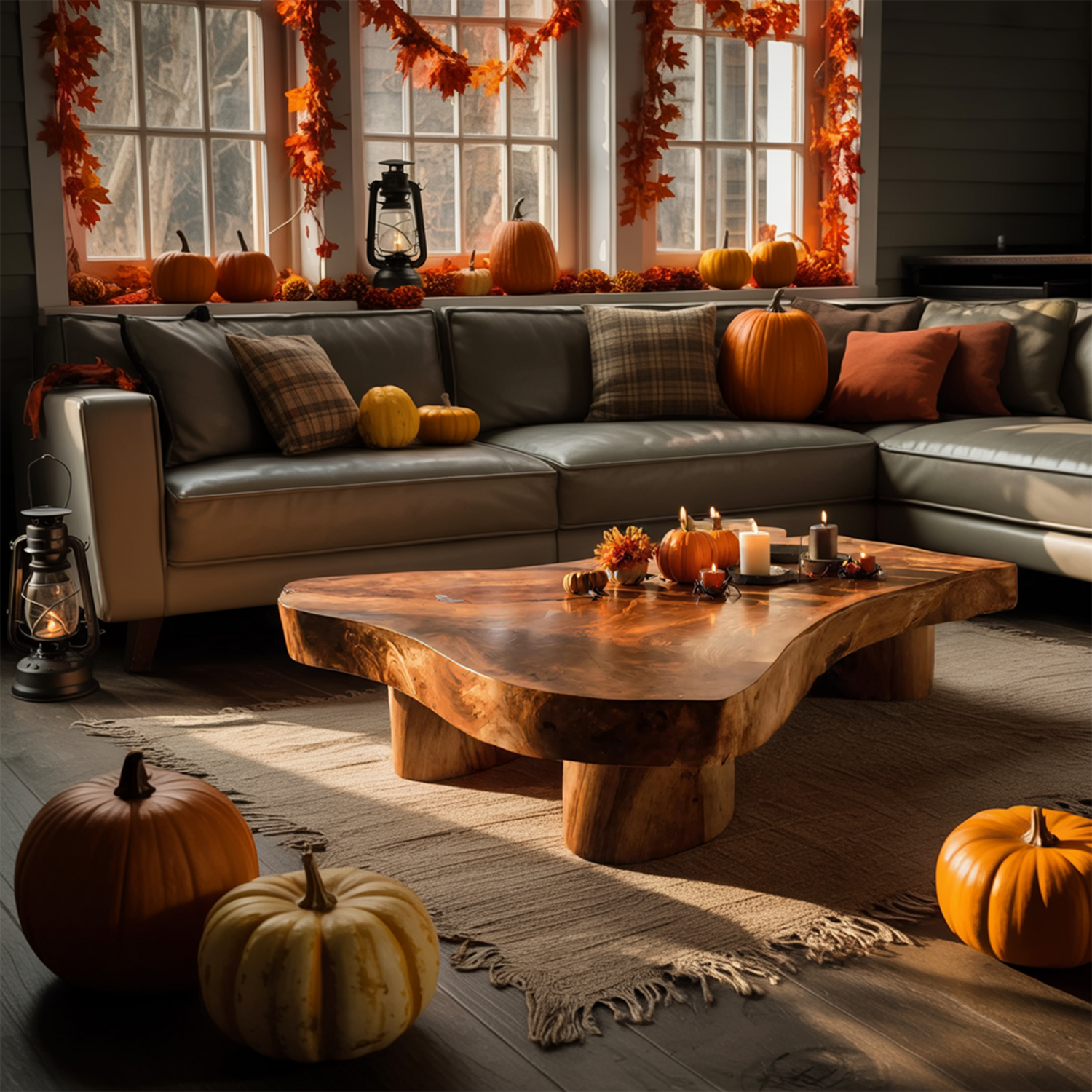 Mid Century Solid Wood Coffee Table Furniture Decor Pumpkin Season