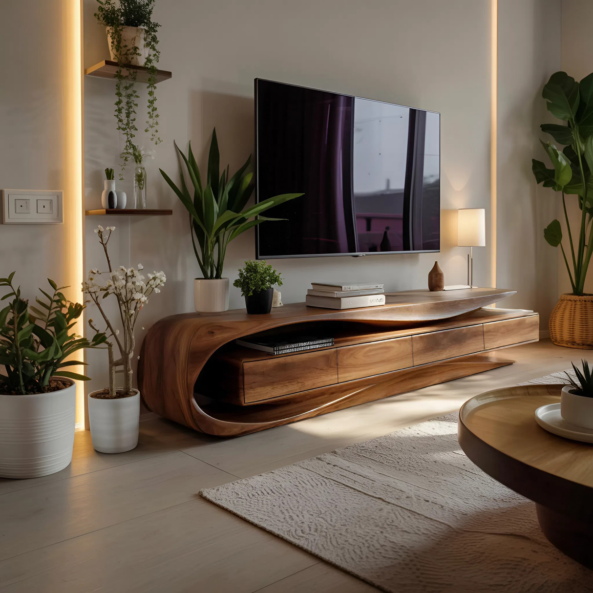 Modern Organic TV Console For Living Room Interior