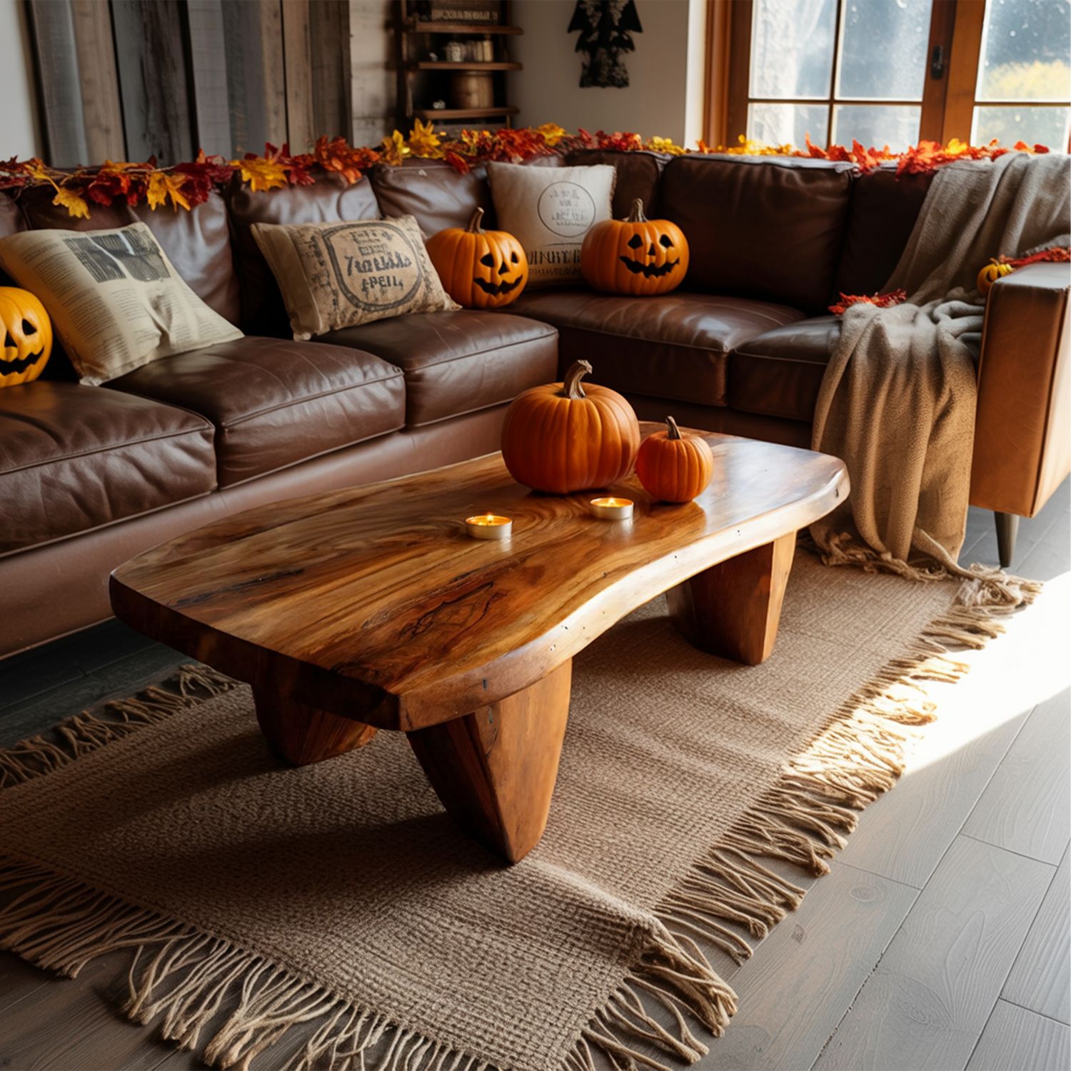 Modern Wooden Live Edge Coffee Table For Living Room Halloween Decor